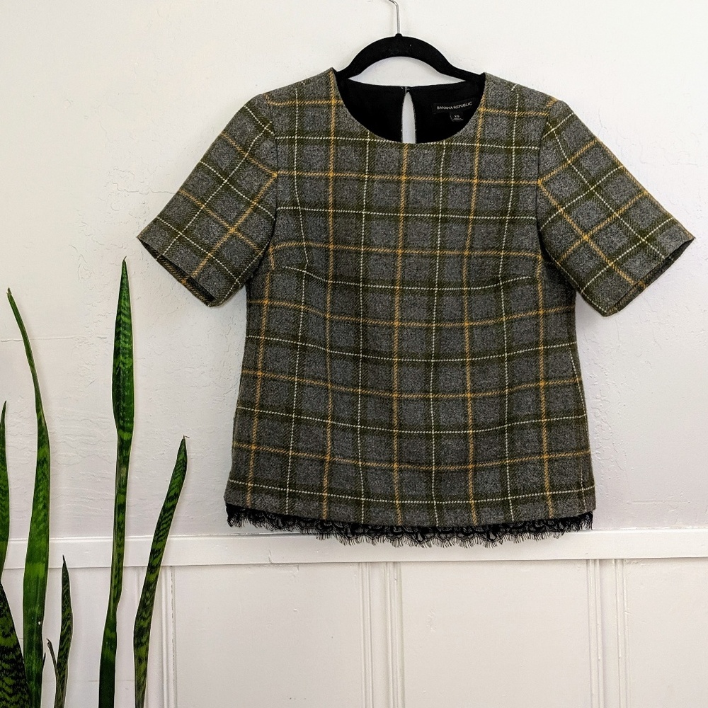 Banana Republic Grey Yellow Plaid Wool Top